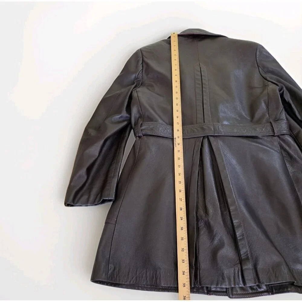VTG Jeno De Paris Leather Coat Mens 40 Brown Mid Length LS Lined  Buttons FLAW